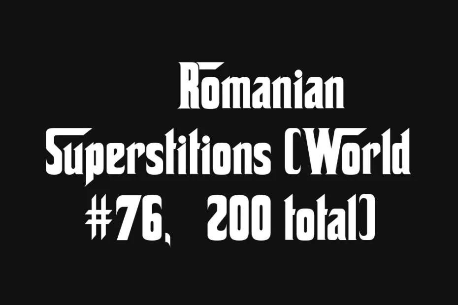 A colorful illustration of Romanian superstitions with a horseshoe and red string.